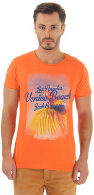 

Jack & Jones Printed Men's Round Neck Orange T-Shirt, Nasturtium