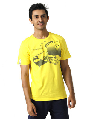 

Puma Graphic Print Men's Round Neck Yellow T-Shirt, Vibrant yellow