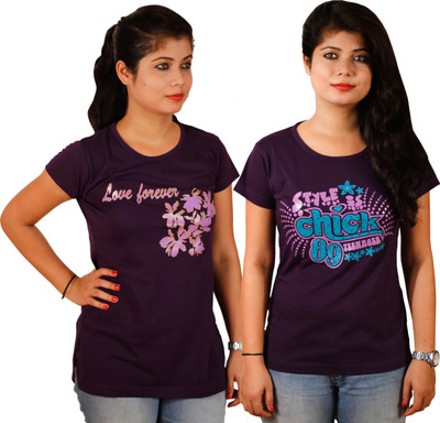 

Tryd Printed Women's Round Neck Multicolor T-Shirt(Pack of 2