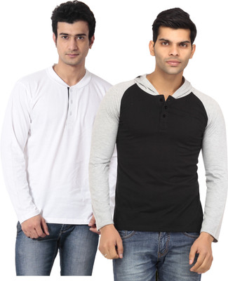 

Leana Solid Men' Henley White, Black T-Shirt(Pack of 2, Black;white