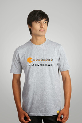 

Campus Sutra Printed Men Round Neck Grey T-Shirt