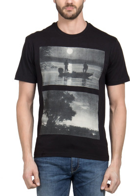 

HotTribes Graphic Print Men' Round Neck Black T-Shirt