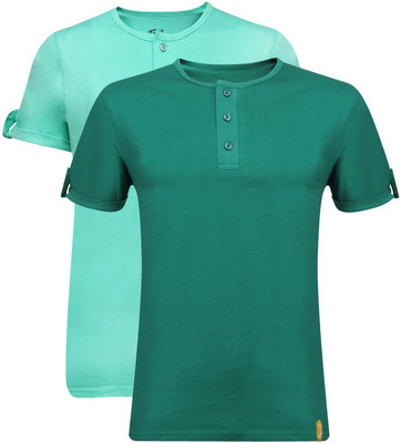 

Campus Sutra Solid Men Henley Multicolor T-Shirt(Pack of 2, Green;sea green