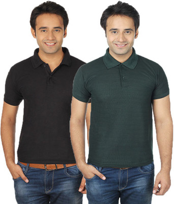 

Quetzal Solid Men's Polo Neck Black, Green T-Shirt(Pack of 2