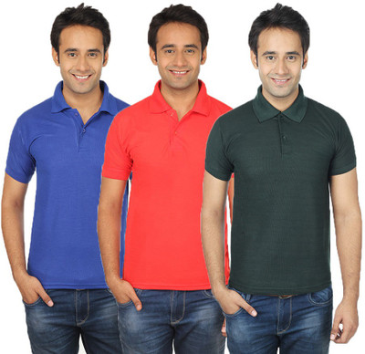 

Quetzal Solid Men's Polo Neck Multicolor T-Shirt(Pack of 3, Blue;green;red
