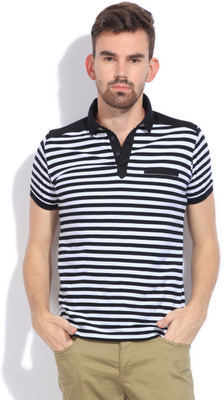 

Mufti Striped Men's Polo Neck White, Black T-Shirt