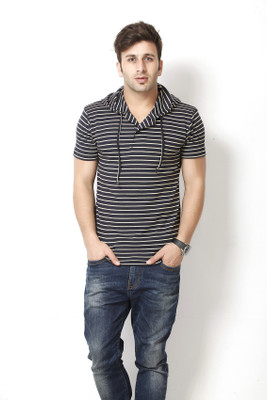 

Gritstones Striped Men's Hooded Black, White T-Shirt