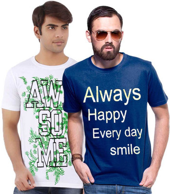 

Cool Club Printed Men' Round Neck White, Blue T-Shirt(Pack of 2, Blue;white