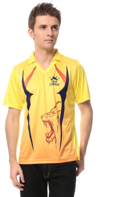 30% OFF on T10 Sports Printed Men Mandarin Collar Yellow T-Shirt