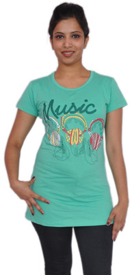 

Jevaraz Printed Women' Round Neck Green T-Shirt