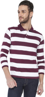

The Cotton Company Striped Men's Polo Neck Purple, White T-Shirt, Plum