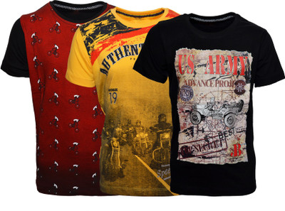 

Crux & Hunter Boys Printed T Shirt(Black, Pack of 3, Multicolor