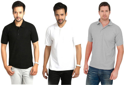 

Keepsake Solid Men's Polo Neck Multicolor T-Shirt(Pack of 3), Black