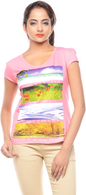 

Trendy Girlz Printed Women's Round Neck Pink T-Shirt, Pink lemonade