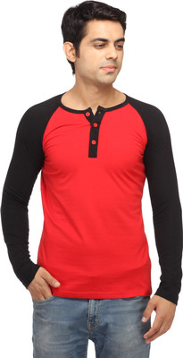 

Leana Solid Men's Henley Black, Red T-Shirt, Red-black