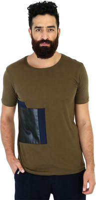 

Mr Button Solid Men's Round Neck Green T-Shirt