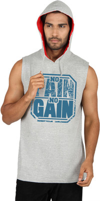 SayItLoud Printed Men' Hooded Grey T-Shirt
