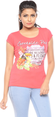 

Trendy Girlz Printed Women's Round Neck Pink T-Shirt, Paradise pink