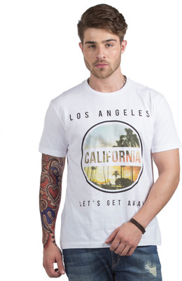 

HotTribes Printed Men' Round Neck White T-Shirt
