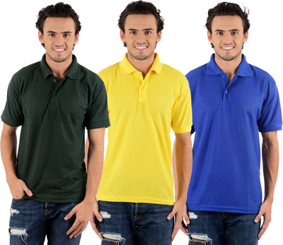 

Blaze Solid Men' Polo Neck Multicolor T-Shirt(Pack of 3, Dark green;royal blue;yellow