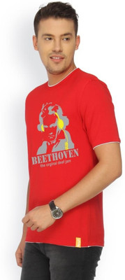

Campus Sutra Printed Men Round Neck Red T-Shirt