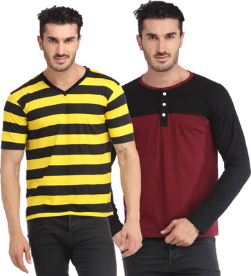 

Leana Solid Men's Fashion Neck Multicolor T-Shirt(Pack of 2, Multi