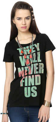 

People Printed Women's Round Neck Black T-Shirt
