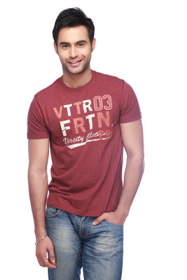 

Vettorio Fratini Printed Men's Round Neck Red T-Shirt, Wine