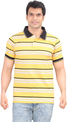 zebu Striped Men Polo Neck Yellow T-Shirt zebu Striped Men Polo Neck Yellow T-Shirt