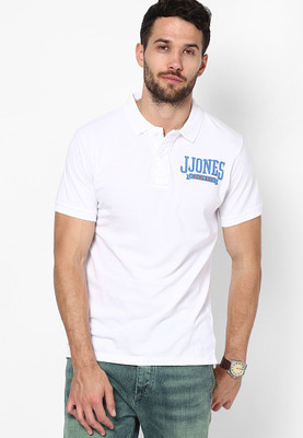 Jack & Jones Solid Men' Polo Neck White T-Shirt