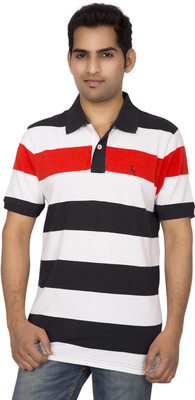 

Red Line Striped Men's Polo Neck Multicolor T-Shirt, White