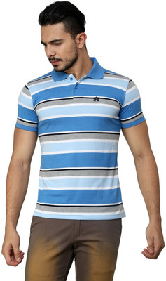 

Cotton County Premium Striped Men's Flap Collar Neck Blue T-Shirt