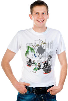 

6th Cross Graphic Print Men's Round Neck White T-Shirt