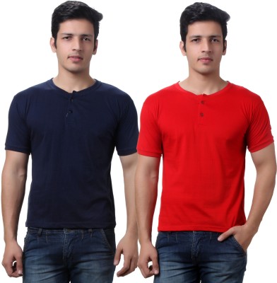 

TeeMoods Solid Men's Henley Red, Dark Blue T-Shirt(Pack of 2), Navy;red