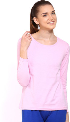 

Ap'pulse Solid Women's Round Neck Pink T-Shirt, Ltpink