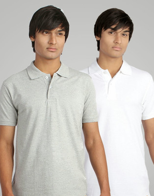 

Campus Sutra Solid Men Polo Neck Grey, White T-Shirt(Pack of 2