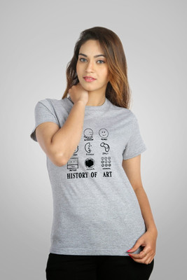 

Campus Sutra Printed Women' Round Neck Grey T-Shirt