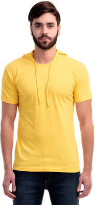 

Mi Moda Solid Men' Hooded Yellow T-Shirt