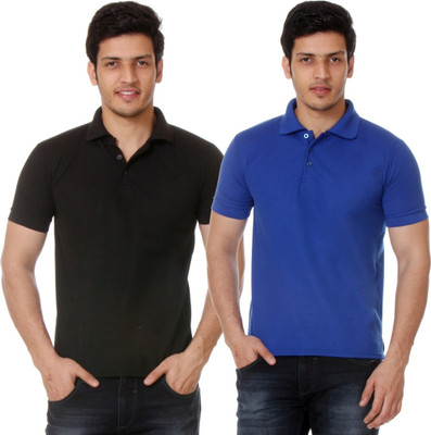 

TeeMoods Solid Men's Polo Neck Black, Blue T-Shirt(Pack of 2)