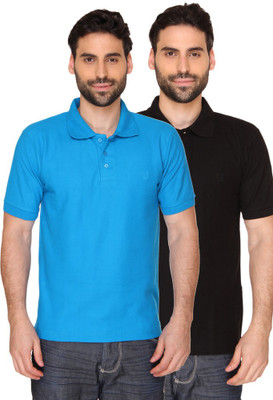 

Blacksmith Solid Men's Polo Neck Blue, Black T-Shirt(Pack of 2, Fresh blue;vegas black