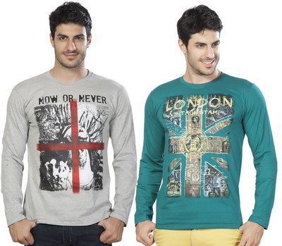 

Alan Jones Printed Men's Round Neck Grey, Green T-Shirt(Pack of 2, Green;grey