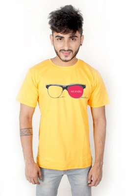 

Boton Printed Men's Round Neck Yellow T-Shirt, Red