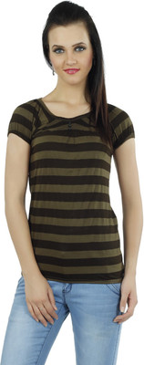 

Ten on Ten Striped Women's Round Neck Green T-Shirt