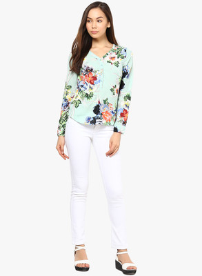

Vero Moda Floral Print Women's V-neck Blue T-Shirt, Blue glow
