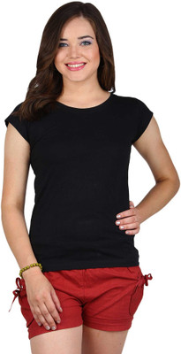

SayItLoud Solid Women's Round Neck Black T-Shirt