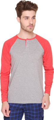 

SayItLoud Solid Men's Henley Grey, Red T-Shirt, Grey melange;red melange