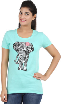 

Hoodz Printed Women's Round Neck Green T-Shirt, Lt.green