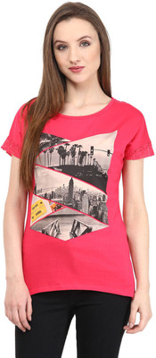 

Ajile by Pantaloons Graphic Print Women' Round Neck Pink T-Shirt, Fuchsia