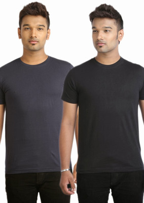 

Campus Sutra Solid Men Round Neck Dark Blue, Black T-Shirt(Pack of 2