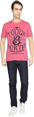 

Wrangler Printed Men's Round Neck Pink T-Shirt, Coral